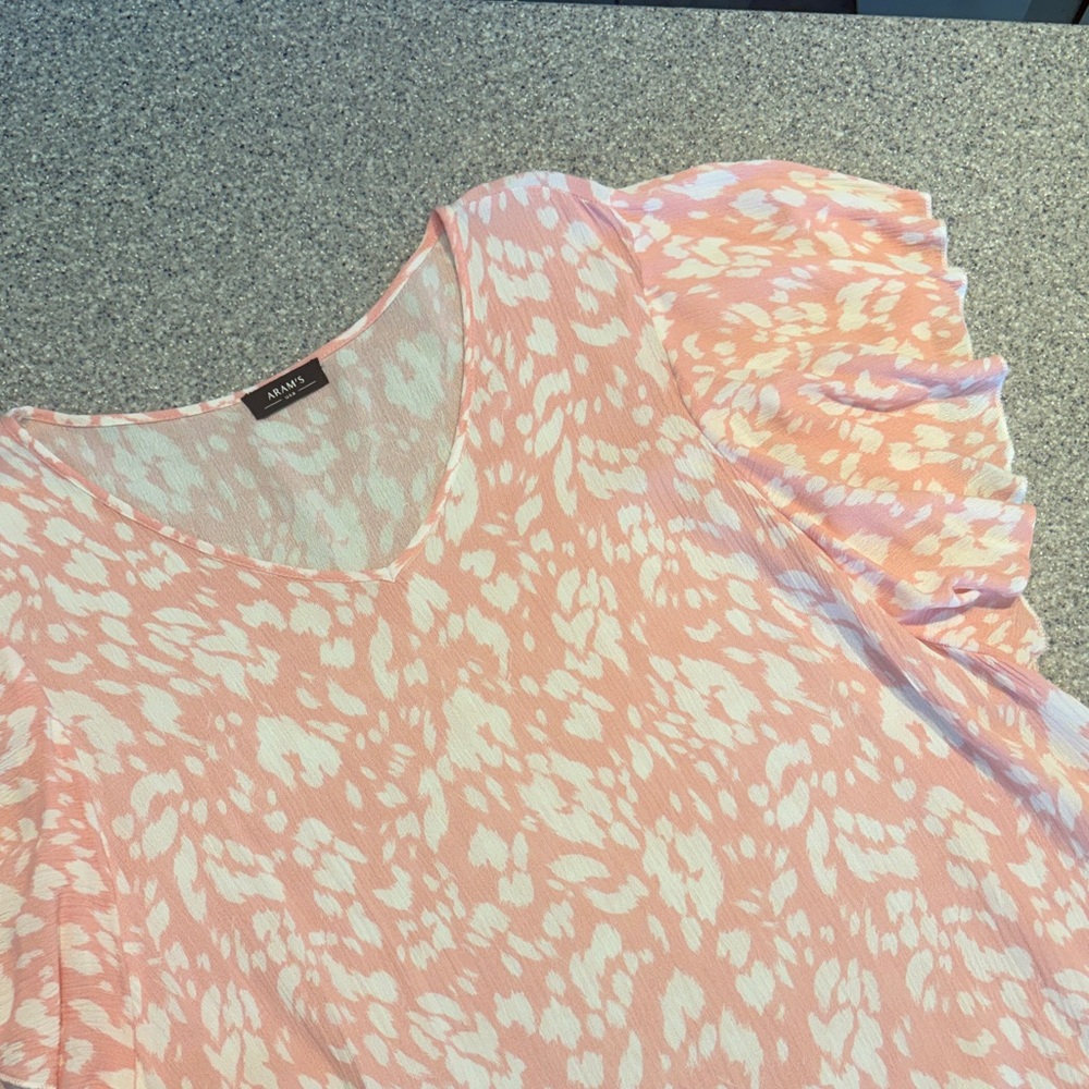 Light Pink & White Printed Ruffle Sleeve Blouse